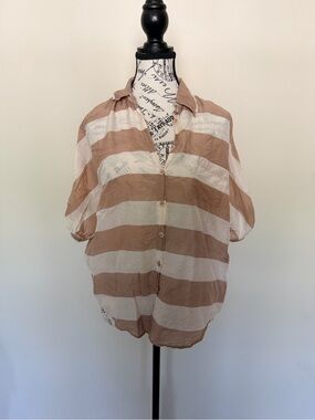 Splendid Beige and White Striped Button-Down Shirt
